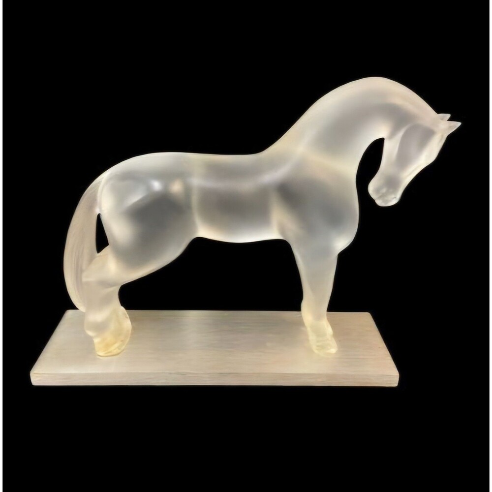 Lalique VTG Frosted Crystal Horse Sculpture Cheval Debut Stainless France SIGNED